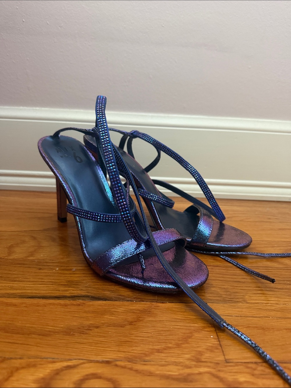 Iridescent Purple Strappy High Heel Sandals